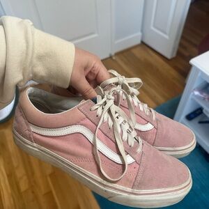 Vans Women's Blush Pink and White Sneakers